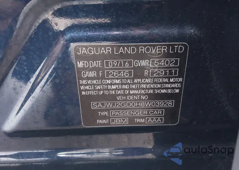 2017 Jaguar Xj Xjl Portfolio z USA, uszkodzony, nr VIN SAJWJ2GD0H8W03928